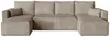 A beige U-shaped sectional sofa is shown from the front against a white background.