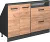 A product shot of a two-part cabinet unit with wood-grain doors and drawers, set against a white background. Náhled obrázku produktu