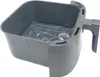 A gray air fryer basket with a black grate inside, shown from a slightly elevated side angle against a white background. Produktbild-Vorschau