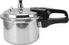A silver pressure cooker with a black handle is shown against a white background. Produktbild-Vorschau