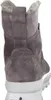 The back view of a gray suede boot with faux fur trim and a white sole. Produktbild-Vorschau