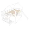 A white bunk bed with a slide and stairs, set against a white background. Produktbild-Vorschau