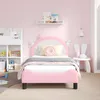 Bedframe voor kinderen met hoofdbord Roze 80 x 160 cm PU Productafbeelding-voorbeeld 3
