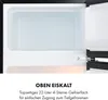 Interior view of a refrigerator's freezer compartment with text describing its features. Produktbild-Vorschau