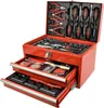 A red metal toolbox with multiple drawers, fully open and filled with various tools. Produktbild-Vorschau