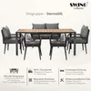 An outdoor seating group with a table, sofa, and chairs, presented with feature callouts. Podgląd zdjęcia produktu