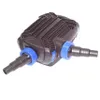 A black and blue pond pump with hose attachments, isolated on a white background. Produktbild-Vorschau