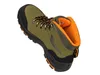 A single green and black ankle boot with orange accents and laces, shown from a diagonal top-down perspective against a white background. Produktbild-Vorschau