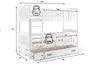 A white bunk bed with dimensions and weight limit indicators. Produktbild-Vorschau