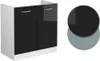 A white cabinet with black high-gloss doors and two color swatches. Náhled obrázku produktu