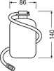 A line drawing of a tire sealant kit with dimensions indicated. Produktbild-Vorschau