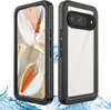 Two views of a black phone case with a clear back, showing the front and back of a phone inside. Produktbild-Vorschau