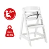 A white wooden high chair is shown against a white background, with informational icons to the left. Náhled obrázku produktu