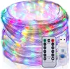 A coiled string of colorful LED lights with a remote control and USB connector. Produktbild-Vorschau