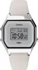 A close-up, front-facing studio shot of a Casio digital watch with a white leather strap. Produktbild-Vorschau