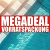 A swimming pool with a red banner overlaying the water, containing text. Produktbild-Vorschau