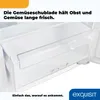 Close-up of an open refrigerator drawer with text overlays. Produktbild-Vorschau