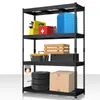 A black metal shelving unit filled with various items, including tools, containers, tires, and boxes, set against a white background. Anteprima dell’immagine prodotto