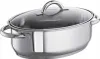 A stainless steel oval roasting pan with a glass lid and handles, shown on a white background. Produktbild-Vorschau
