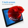 A tablet displaying a vibrant image of a red betta fish with bubbles, set against a blue background. Text describing the screen size and resolution is present above the tablet. Produktbild-Vorschau