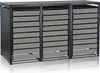 A three-bin trash can enclosure with a dark gray frame and light gray slatted doors. Produktbild-Vorschau