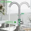 A kitchen faucet in use over a sink, with text overlays highlighting its features. Anteprima dell’immagine prodotto