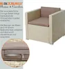 A beige rattan lounge chair with brown cushions, shown with a close-up of a cushion zipper. Produktbild-Vorschau
