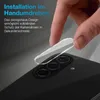 A hand is shown applying a clear protective film to the camera lenses of a smartphone. Produktbild-Vorschau