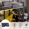 A loft bed with a desk and shelves underneath, featuring integrated LED lighting and a power strip with USB ports. Podgląd zdjęcia produktu