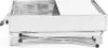 A stainless steel grill is shown in a side view, folded for storage. Produktbild-Vorschau
