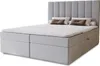 A bed with a headboard, mattress, and pillows, shown against a white background.