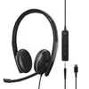A black headset with a microphone and attached inline controls, along with its USB-C and 3.5mm jack connectors, is displayed against a white background. Anteprima dell’immagine prodotto
