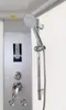 A close-up view of a modern shower panel and showerhead inside a shower stall. Produktbild-Vorschau