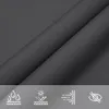 A close-up view of dark gray fabric, likely a sail shade, with icons indicating water resistance, UV protection, and breathability at the bottom. Voir les images du produit