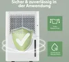 A white dehumidifier is shown with marketing graphics and text highlighting its features. Podgląd zdjęcia produktu