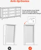 Diagrams illustrating the correct and incorrect installation of an anti-tip device for a dresser. Náhled obrázku produktu