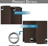Close-up views of brown outdoor curtains, highlighting the grommets and their dimensions. Produktbild-Vorschau