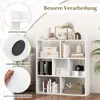 A white bookshelf filled with decorative items and books, with close-up insets highlighting product features. Podgląd zdjęcia produktu