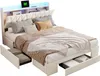 A bed with storage drawers and a headboard with integrated lighting and shelves. Podgląd zdjęcia produktu