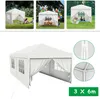 Collage of images showing a white party tent in different settings and close-ups of its features. Náhled obrázku produktu