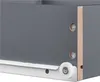 Close-up view of the side and bottom of a gray drawer with a white roller and screws visible. Produktbild-Vorschau