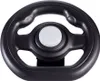 A black steering wheel with a white center button, shown from the front. Náhľad obrázku produktu