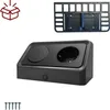 A black electrical outlet with a switch and a mounting plate, along with screws, displayed on a white background. Produktbild-Vorschau