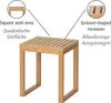 A bamboo stool with callouts highlighting its features. Produktbild-Vorschau
