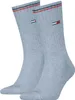 A pair of light blue socks with red and navy stripes at the top and a small Tommy Hilfiger logo on each sock. Produktbild-Vorschau