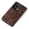 A brown flip cover phone case is shown from a diagonal top-down perspective on a white background. Produktbild-Vorschau