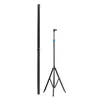 A black projection screen stand and a rolled-up projection screen are displayed against a white background. Produktbild-Vorschau