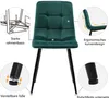 A green velvet chair with black legs, shown with close-up diagrams highlighting its features. Produktbild-Vorschau