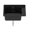 A black sink with a drainboard and a pipe underneath, isolated on a white background. Produktbild-Vorschau