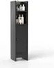 A black bathroom cabinet with shelves and a door, displaying various bottles and decorative items. Podgląd zdjęcia produktu